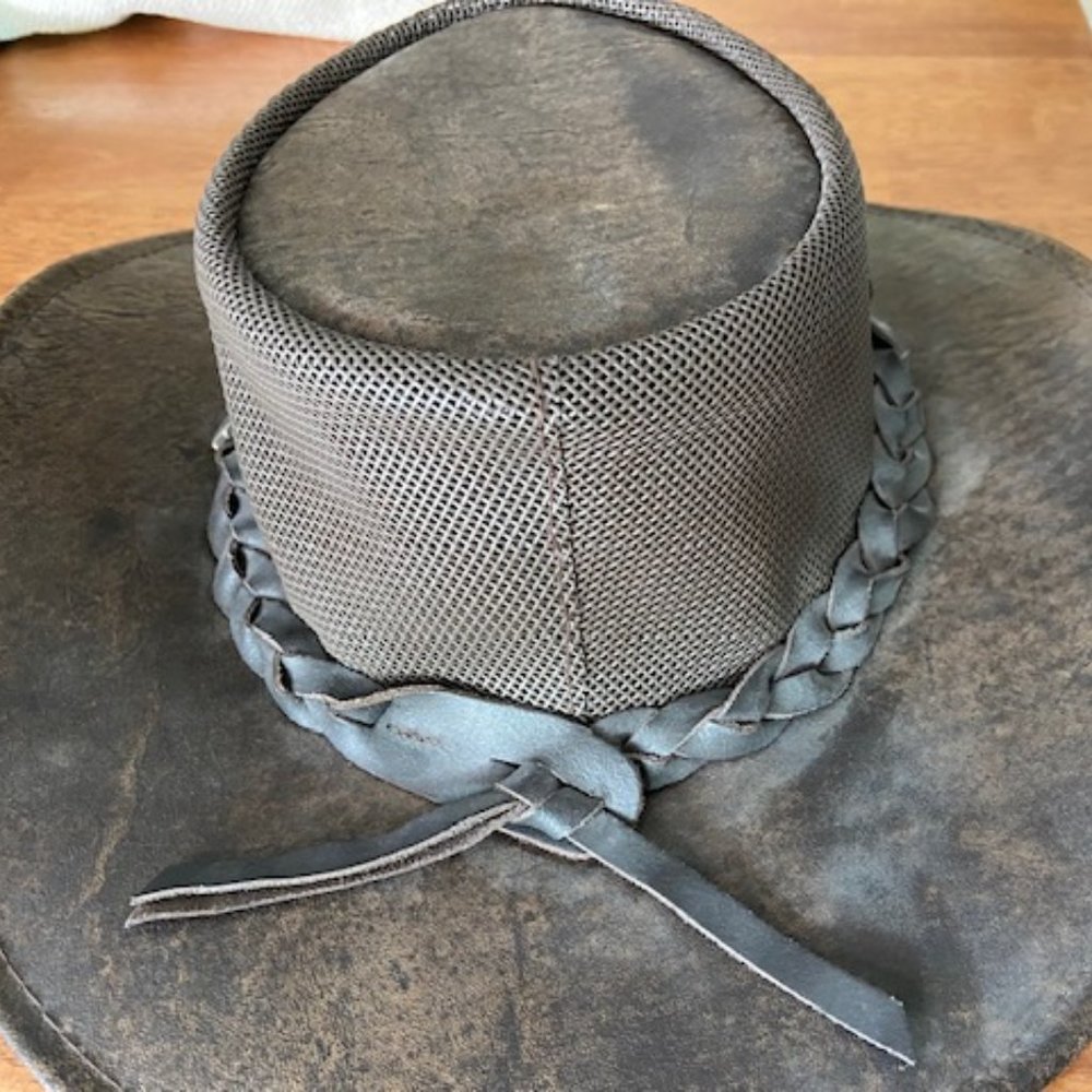 Koolaroo Stonewash Mesh Aussie Kangaroo Leather Bush Hat - Picture 5 of 10